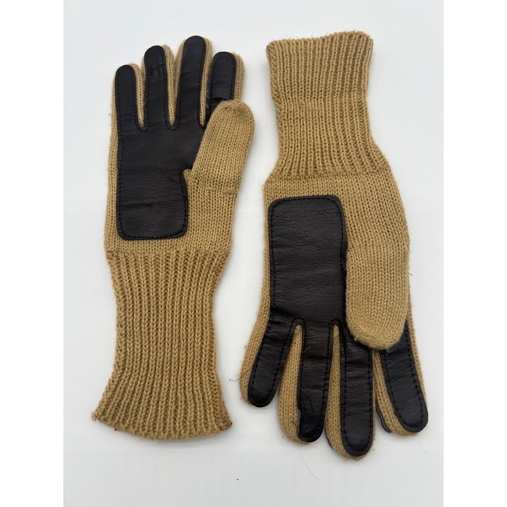 Vintage Leather Knit Back Driving Gloves Brown/Tan‎ Workwear Ranch Unisex - Picture 3 of 6